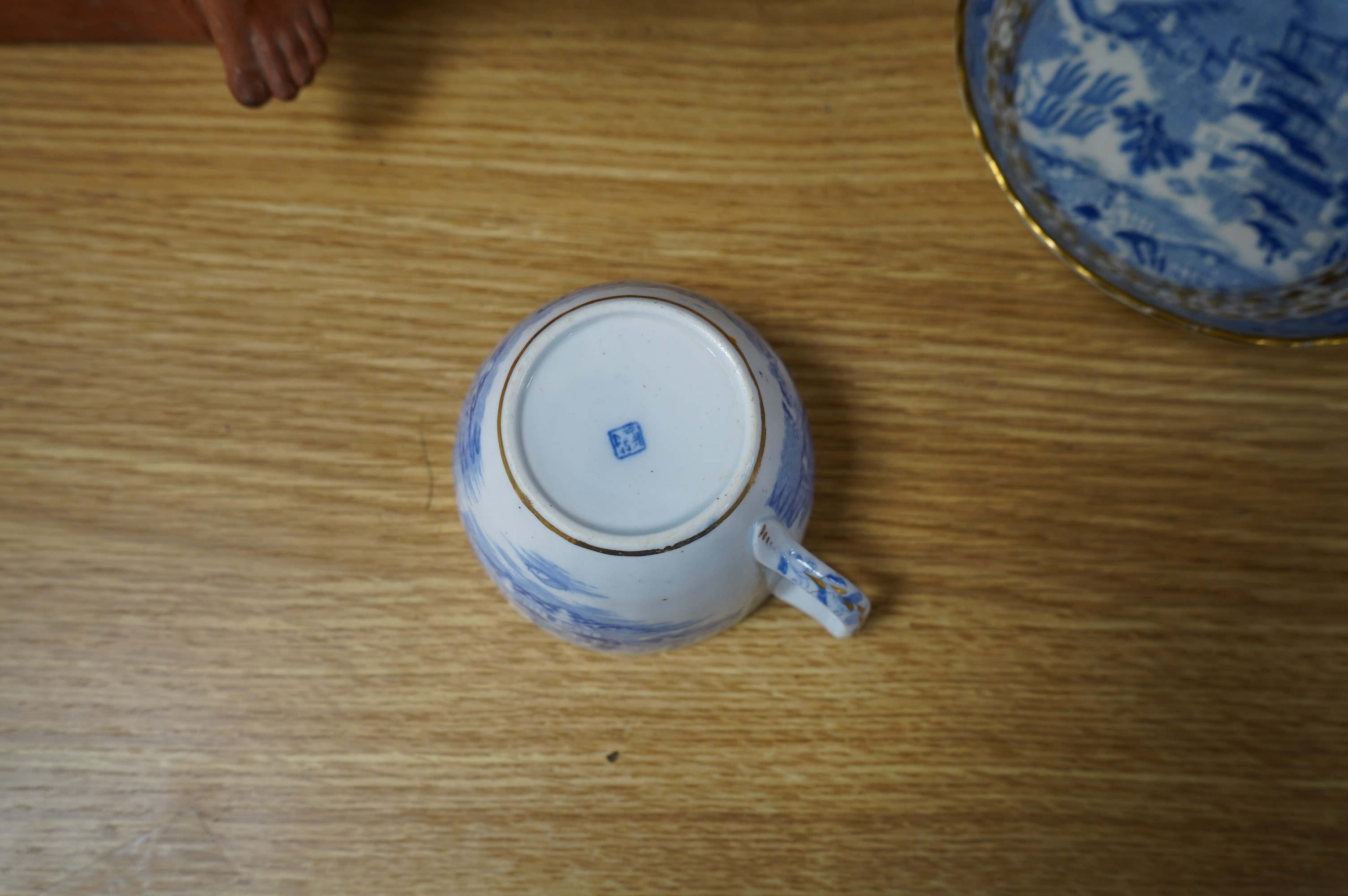 An early 19th century part coffee and tea set, probably Miles Mason, and a set of ten Derby dessert plates, 25cm in diameter. Condition - varies, poor to good